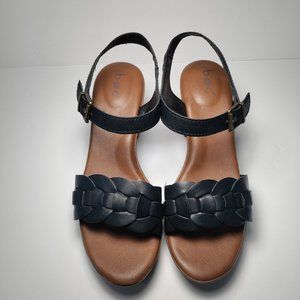 Born Boc Sandals Women's 10M Black Brown Leather Clog Platform Comfort Braided